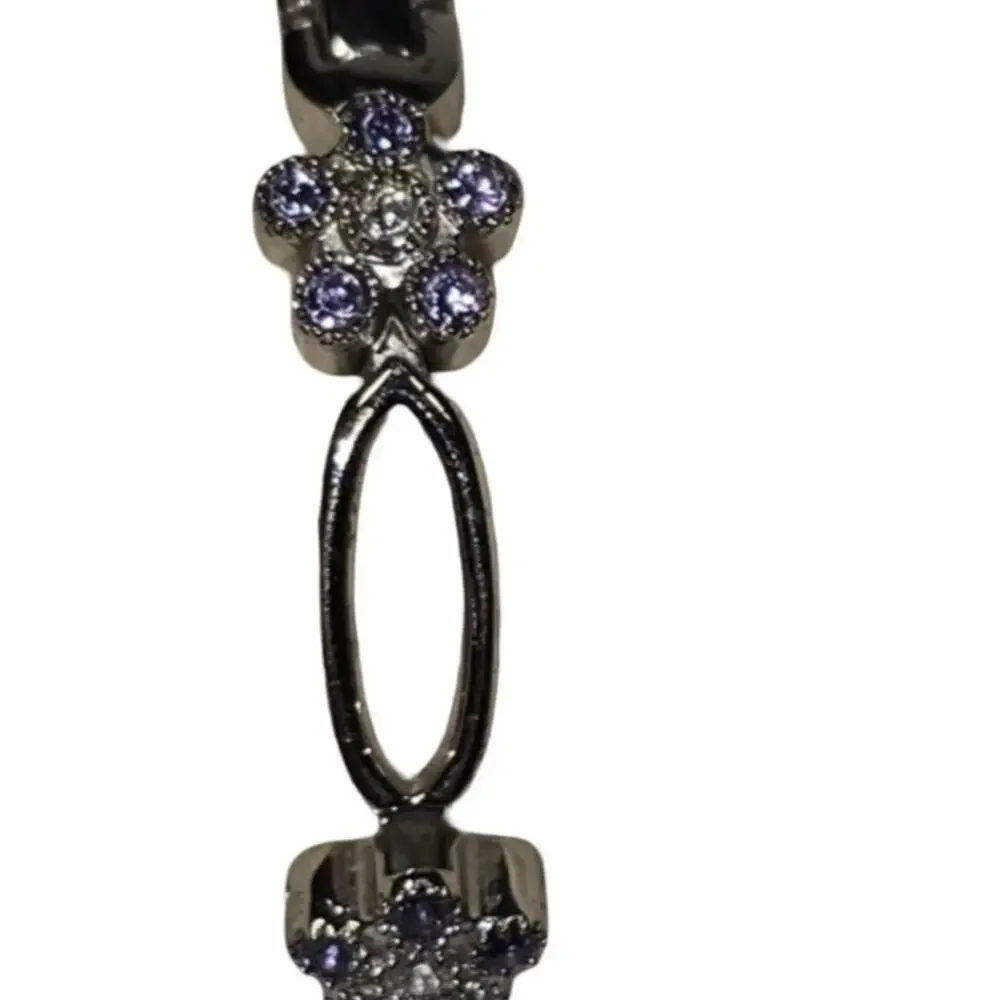 Anne Klein II Silver Tone Crystal Floral Bracelet Watch Purple Accents Dressy
